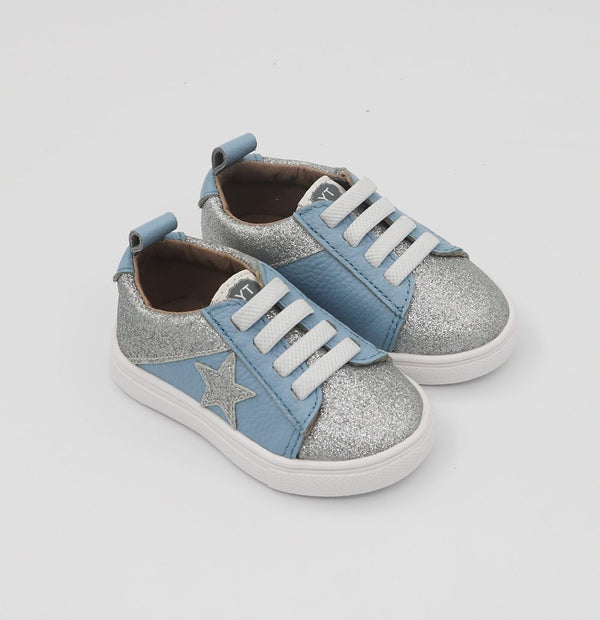 Low Top Sneakers - Blue Sky / Silver Glitter Star